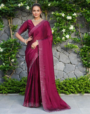 LeeliPeeri Designer Embellished Bollywood Silk Blend Saree(Maroon)
