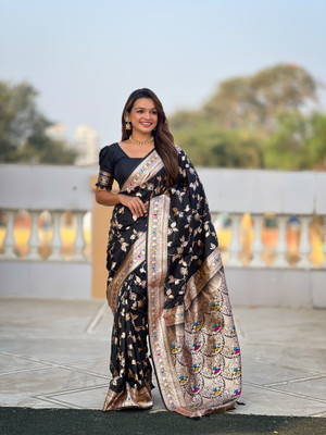 RUPAL CREATION Woven Bollywood Silk Blend Saree(Black)