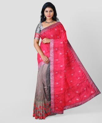 lkl Dyed, Embellished Bollywood Crepe, Silk Blend Saree(Red, Grey)