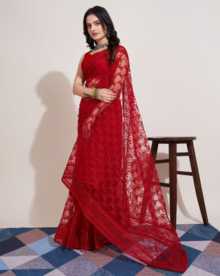 D Fashion Hub Embroidered Bollywood Net Saree(Red)