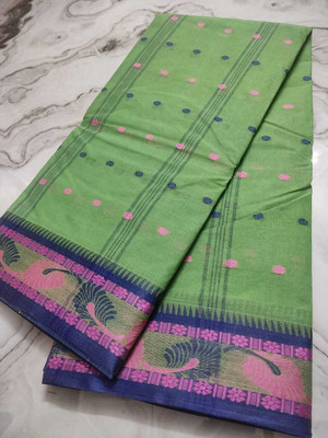 SSH Self Design Tant Pure Cotton Saree(Green)