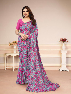 Divastri Solid/Plain Pochampally Georgette Saree(Grey)