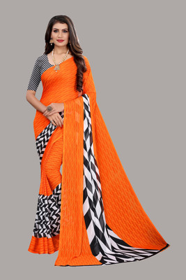 Priyashi Printed Daily Wear Georgette Saree(Orange)