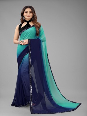 A To Z Cart Solid/Plain Bollywood Georgette Saree(Dark Blue)
