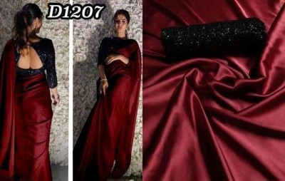 Arpita Fashion Solid/Plain Bollywood Satin Saree(Maroon)