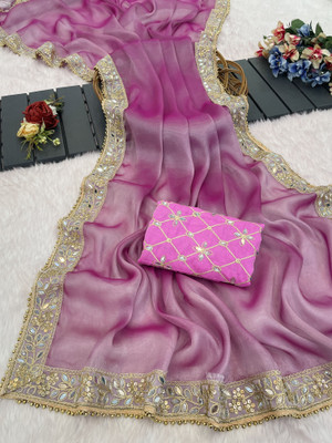 NETRA BOUTIQUE Solid/Plain, Embellished Bollywood Organza Saree(Pink)