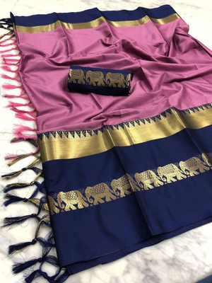 Hashir textile Temple Border, Embroidered, Woven Banarasi Dupion Silk, Chanderi Saree(Multicolor)