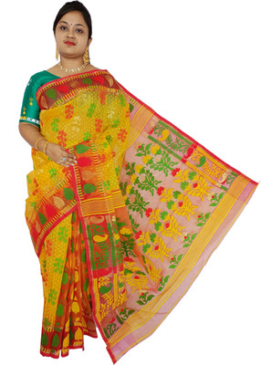 Mayabi Woven Jamdani Cotton Silk Saree(Yellow)