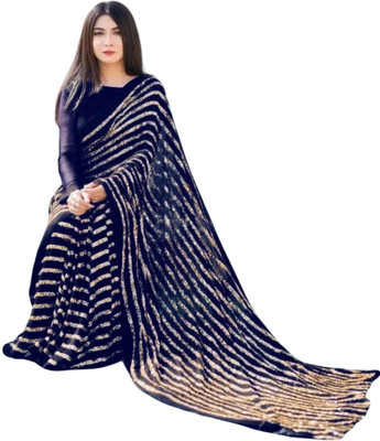 Julee Striped Bollywood Georgette Saree(Dark Blue)