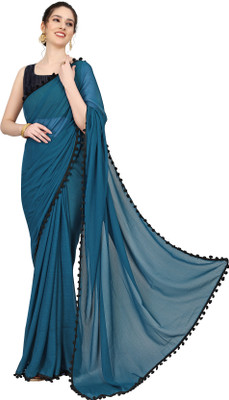 HouseOfCommon Solid/Plain Bollywood Georgette Saree(Blue)