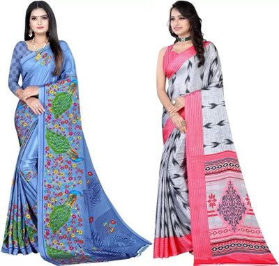 Leelavati Printed Bollywood Crepe Saree(Pack of 2, Grey, Pink)