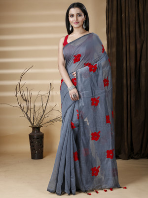 SRILOK Printed Bollywood Cotton Blend Saree(Grey)