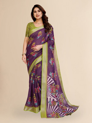 Moda Rapido Embellished, Floral Print, Self Design Bollywood Cotton Blend Saree(Dark Green)