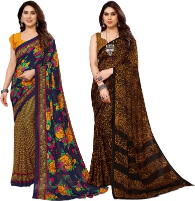 kashvi sarees Floral Print Bollywood Georgette Saree(Pack of 2, Multicolor)