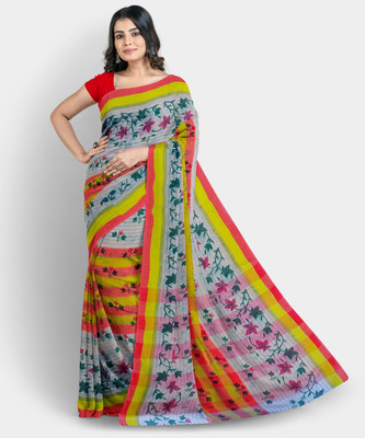 Mayabi Printed, Blocked Printed Tant Pure Cotton Saree(Multicolor)