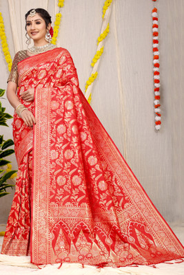 amirat Woven Banarasi Jacquard Saree(Red)