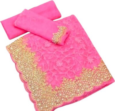 SkyFlock Embroidered, Embellished Bollywood Net Saree(Pink)