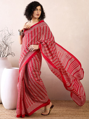Sareemall Printed Daily Wear Silk Blend Saree(Red)
