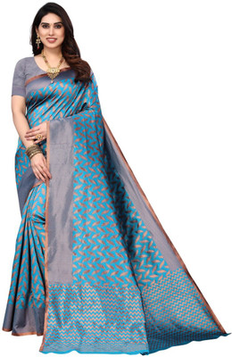 Gosriki Woven Kanjivaram Silk Blend Saree(Light Blue)