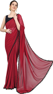 Moda Rapido Solid/Plain Bollywood Georgette Saree(Red)