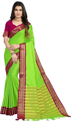WILLMAKE Striped Bollywood Jacquard Saree(Light Green, Pink)