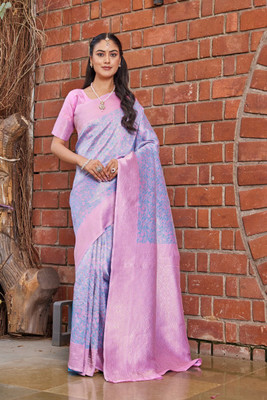 INDIAN BEAUTIFUL Woven Banarasi Cotton Silk Saree(Blue)