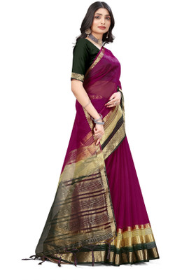 Aarunika SKT Solid/Plain Bollywood Organza Saree(Magenta)