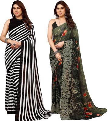 kashvi sarees Printed Daily Wear Georgette Saree(Pack of 2, Black, Green)