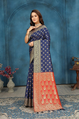GARIYA Woven Kanjivaram Pure Silk Saree(Dark Blue)