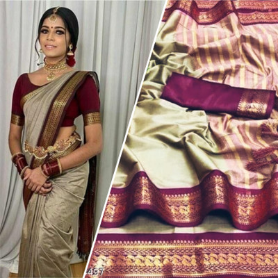 SHIV FASHION Woven Handloom Silk Blend, Cotton Blend Saree(Multicolor)