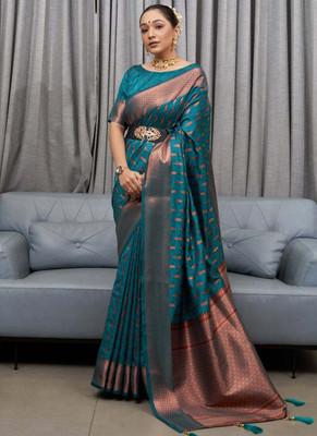 pavanputra fab Self Design Banarasi Jacquard Saree(Light Blue)