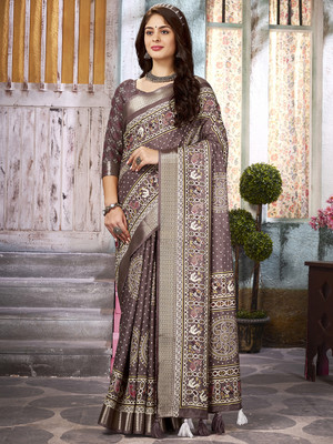 Divastri Woven Bandhani Silk Blend Saree(Brown)