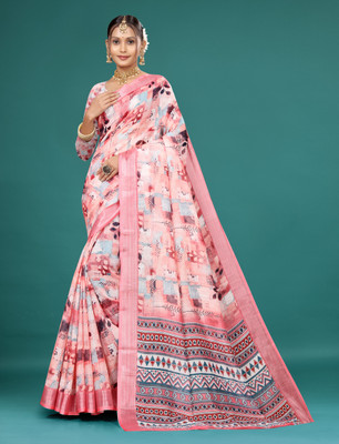 Gajal Printed Kanjivaram Pure Cotton, Cotton Linen Saree(Pink)