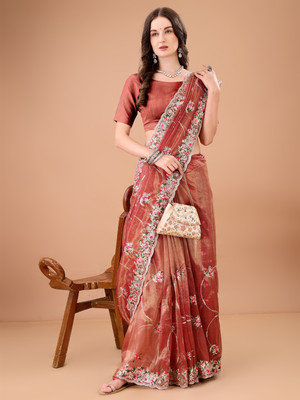 SPAREN CREATION Embroidered Bollywood Net Saree(Red)