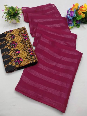 RichPanther Self Design, Embellished, Striped Bollywood Chiffon Saree(Maroon)