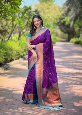 Tasrika Woven Paithani Silk Blend Saree(Purple)