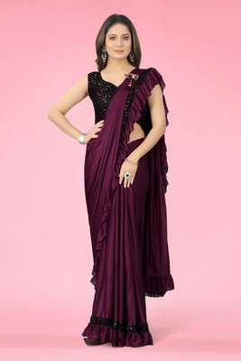 Mijaashree Fashion Solid/Plain Bollywood Lycra Blend Saree(Purple)
