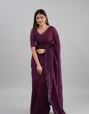 Trndysares Solid/Plain Handloom Cotton Blend Saree(Magenta)