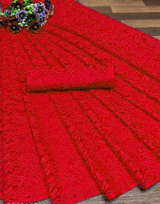 Cherry tex Self Design Daily Wear Net Saree(Red)