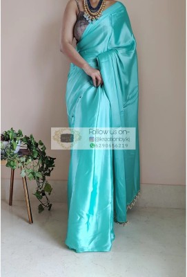 AMAR CREATION Solid/Plain Bollywood Satin Saree(Blue)