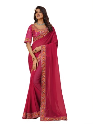 Daksh Fashion Embroidered Bollywood Georgette Saree(Pink)