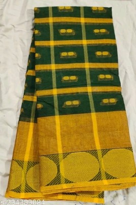 Dutta Self Design Tant Pure Cotton Saree(Green, Yellow)