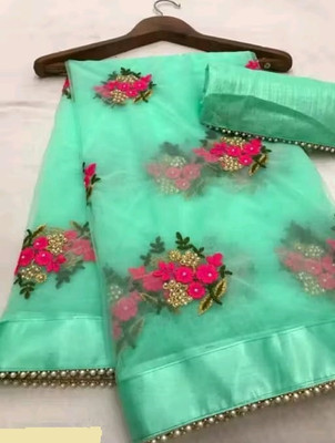 PATLANI STYLE Floral Print Bollywood Net Saree(Light Green)