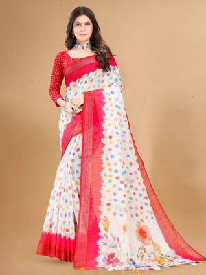 ANOUK Printed Daily Wear Linen Saree(White)