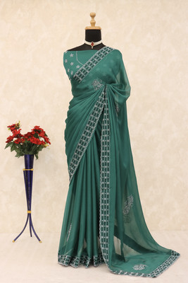 VarniRaaj Fashion Embellished Bollywood Pure Silk Saree(Dark Green)