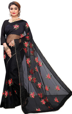 PATLANI STYLE Printed Bollywood Net Saree(Black)