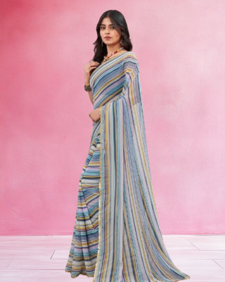 JAYAMENTERPRISE Striped Bollywood Georgette Saree(Blue)