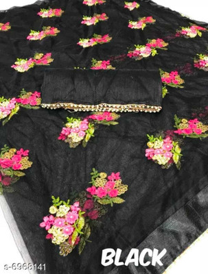 SHLOK FASHIONS Embroidered Bollywood Net Saree(Black)