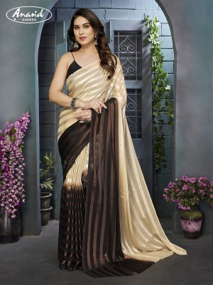 Anand Sarees Striped, Ombre, Self Design Bollywood Satin Saree(Beige, Brown)