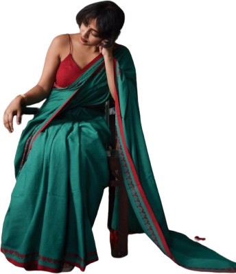 kalpana handloom Solid/Plain Handloom Pure Cotton Saree(Green)